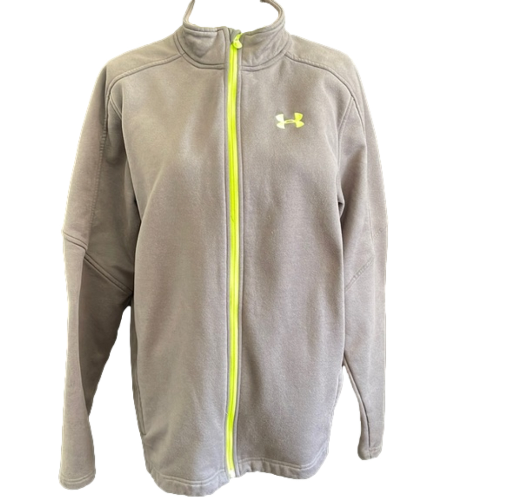 Men’s Under Armour loose fitting full zip sweatshirt gray/yellow - size large